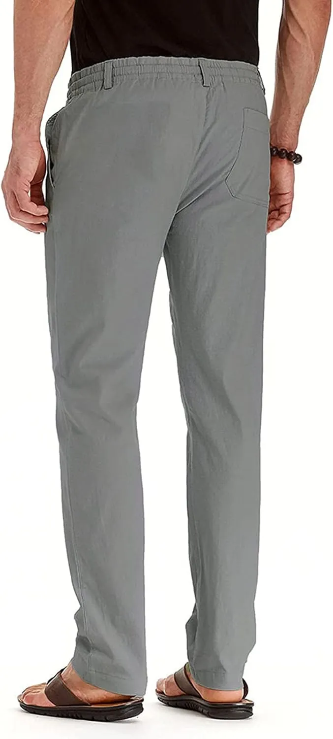 Mens Wild Cotton Pants, Classic Regular Fit Business Casual Work Pants, Elastic Drawstring Waist Twill Pants for Men