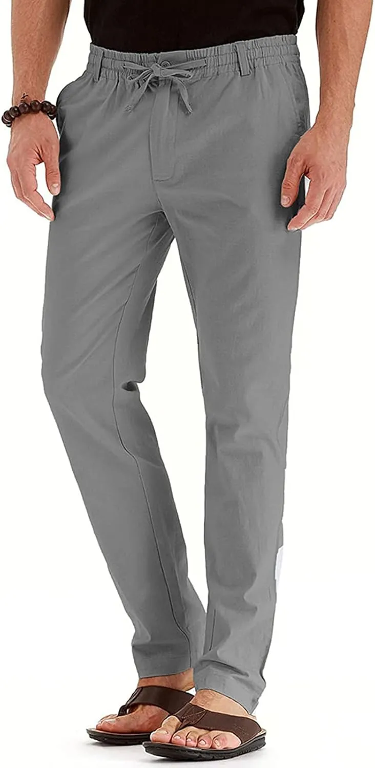 Mens Wild Cotton Pants, Classic Regular Fit Business Casual Work Pants, Elastic Drawstring Waist Twill Pants for Men