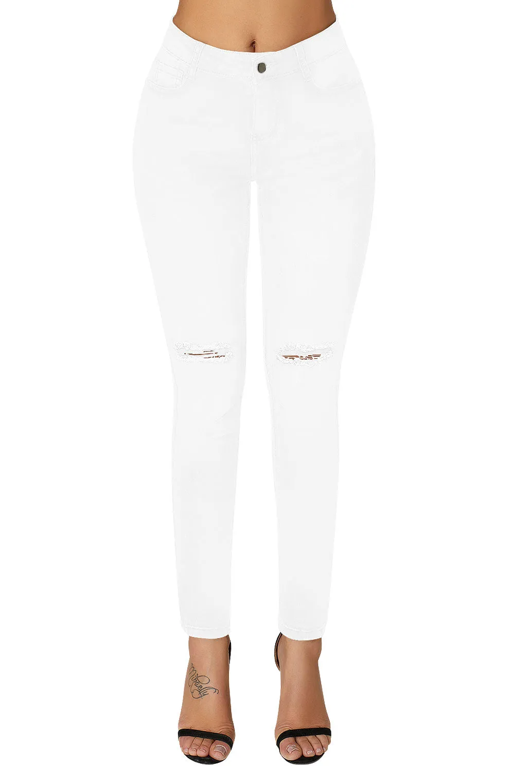Mid Rise Ripped Stretchy Skinny Jeans