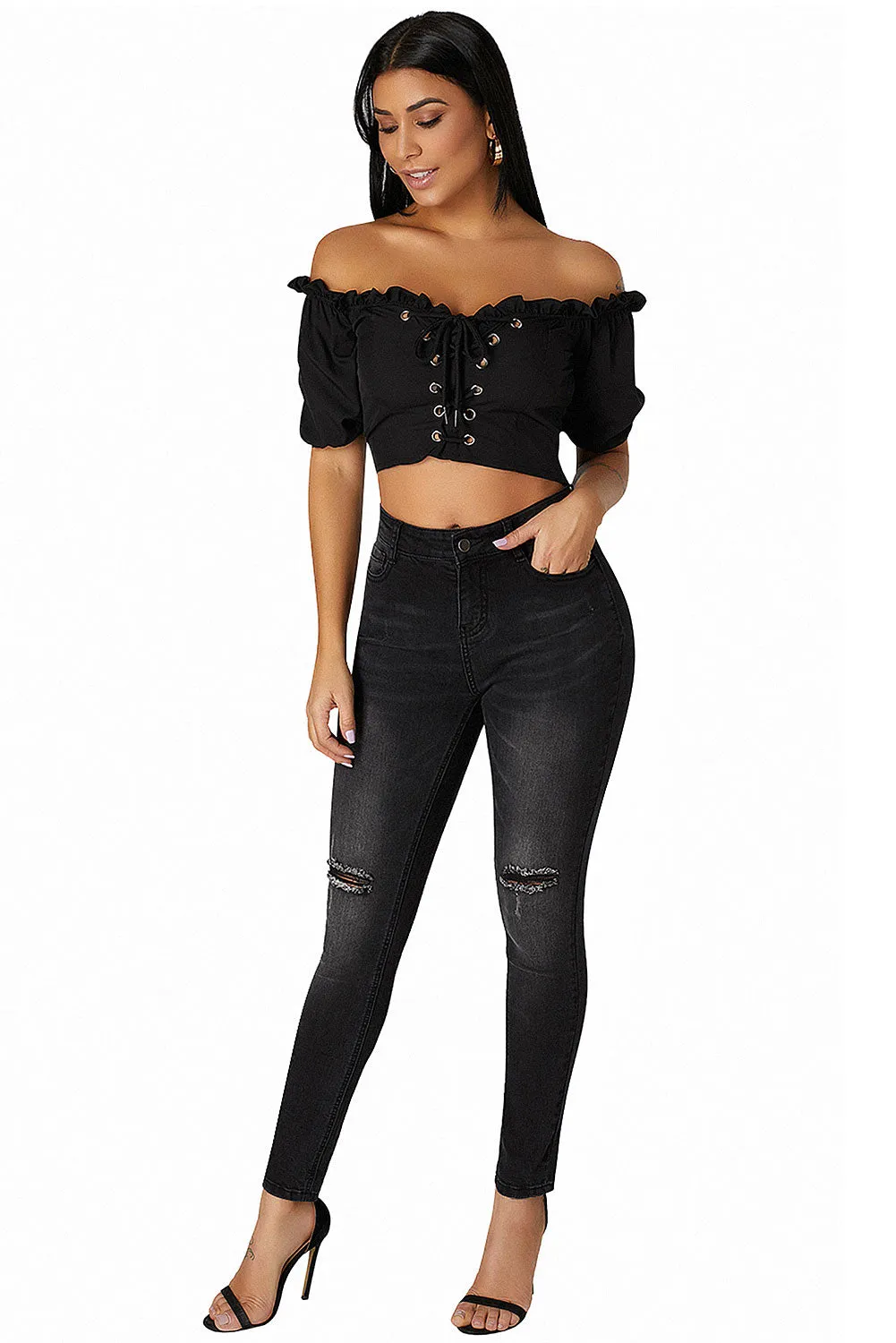 Mid Rise Ripped Stretchy Skinny Jeans