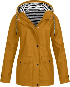Rain Coats For Women Waterproof Lightweight Zip Up Packable Rain Jacket With Pockets Fall Winter Windbreaker With Hood