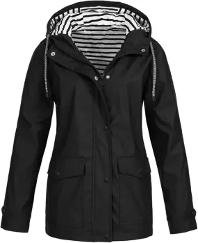 Rain Coats For Women Waterproof Lightweight Zip Up Packable Rain Jacket With Pockets Fall Winter Windbreaker With Hood