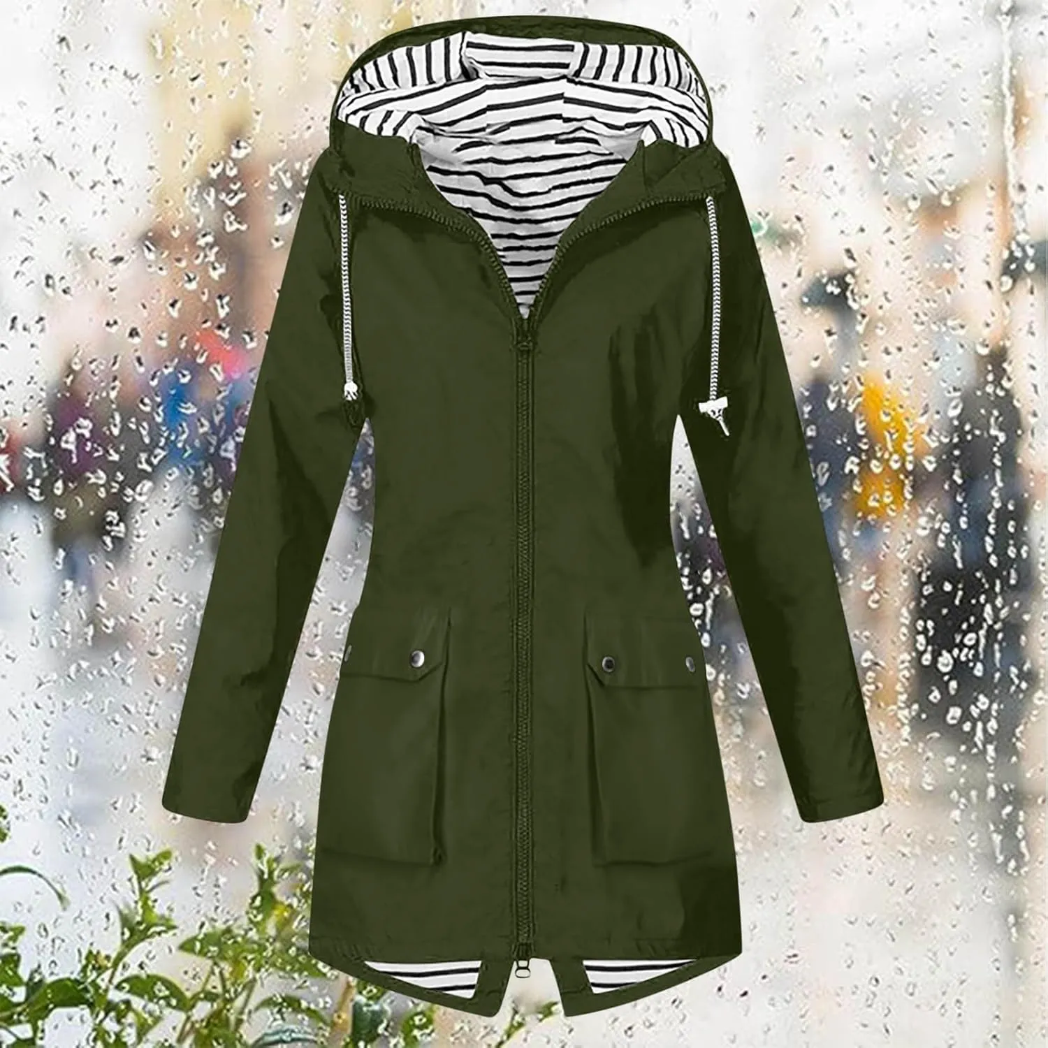 Rain Jacket Women 2024 Fall Lightweight Waterproof Raincoat Outdoor Hooded Trench Coats Windbreaker Anorak Jacket
