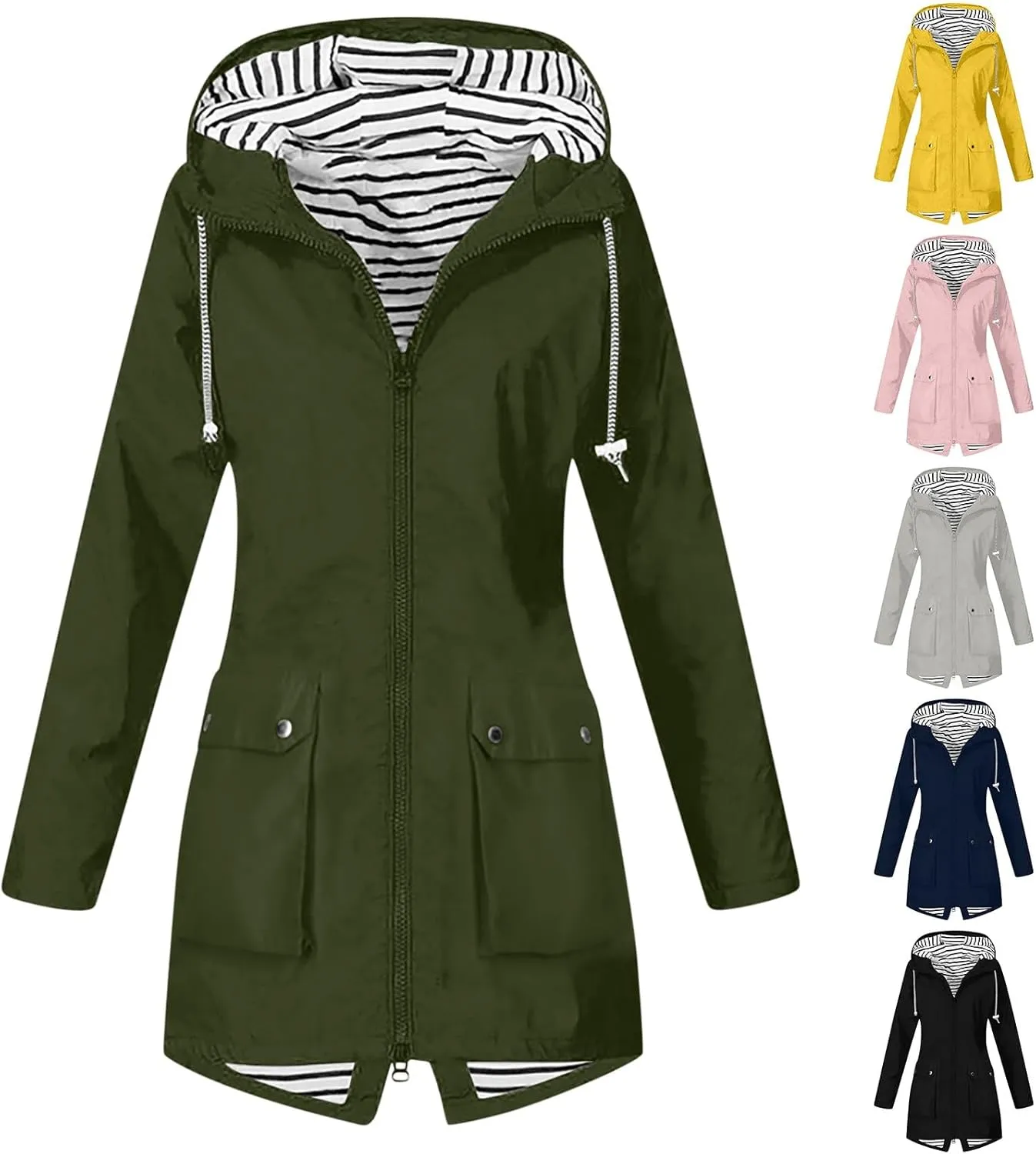 Rain Jacket Women 2024 Fall Lightweight Waterproof Raincoat Outdoor Hooded Trench Coats Windbreaker Anorak Jacket