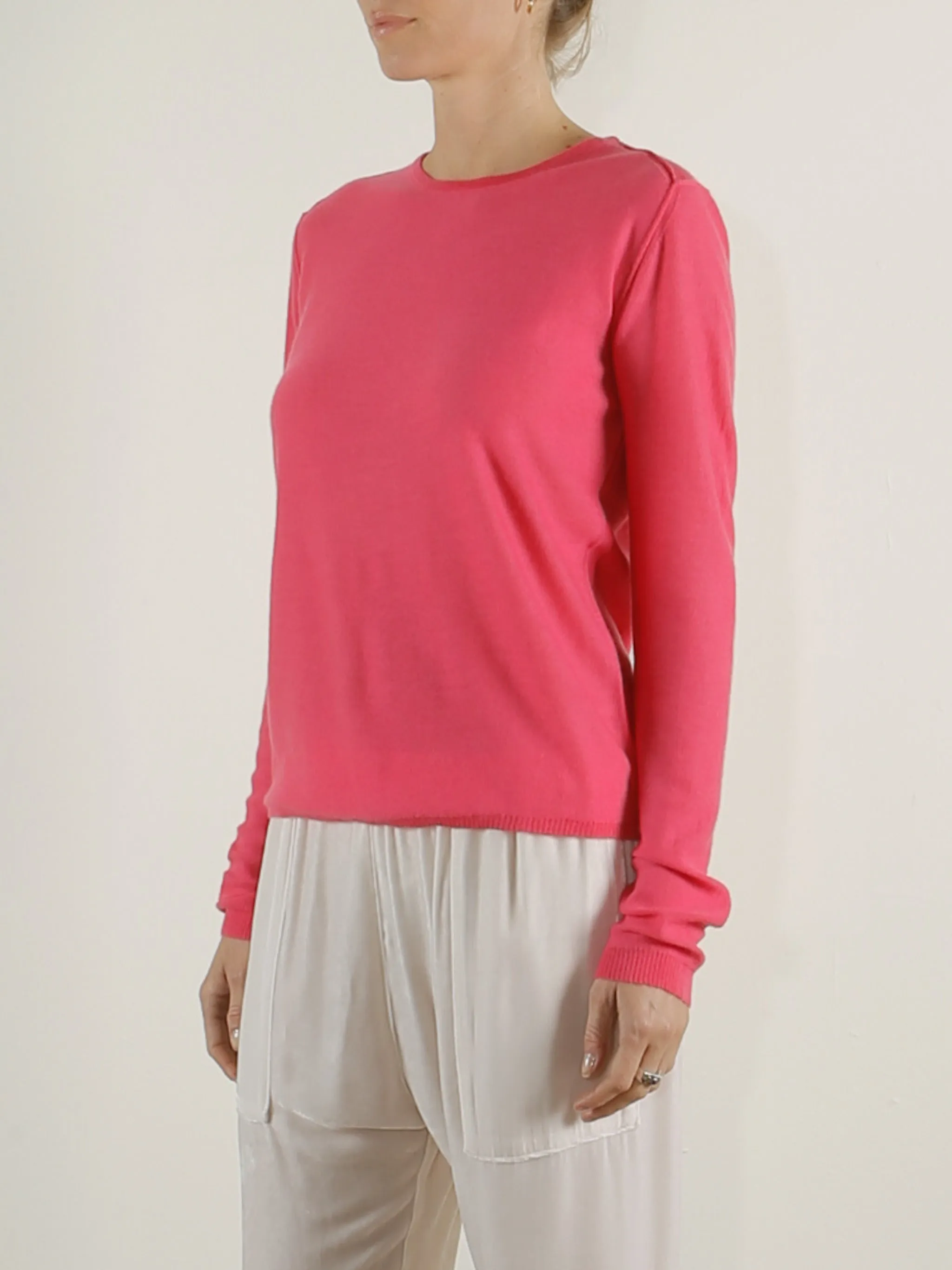 Raven Featherweight Cashmere Crew - Shocking Pink *Final Sale*