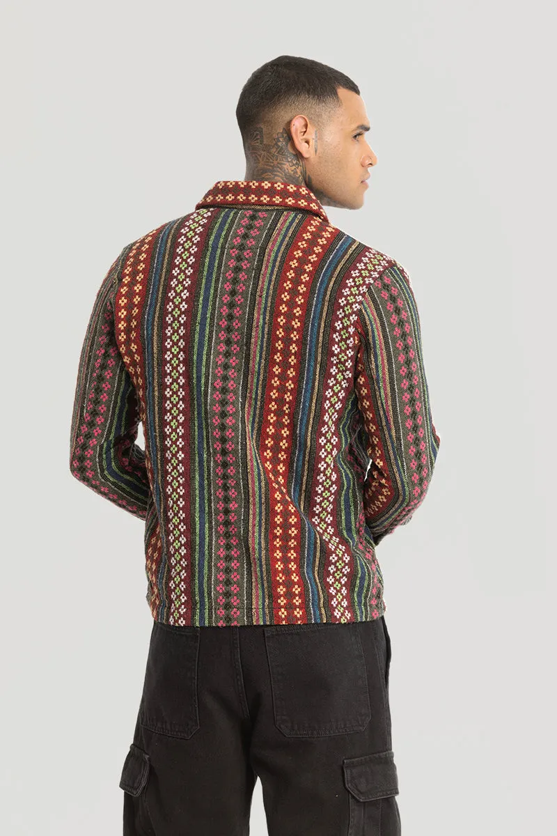 Red Double Pocket Geometric Overshirt