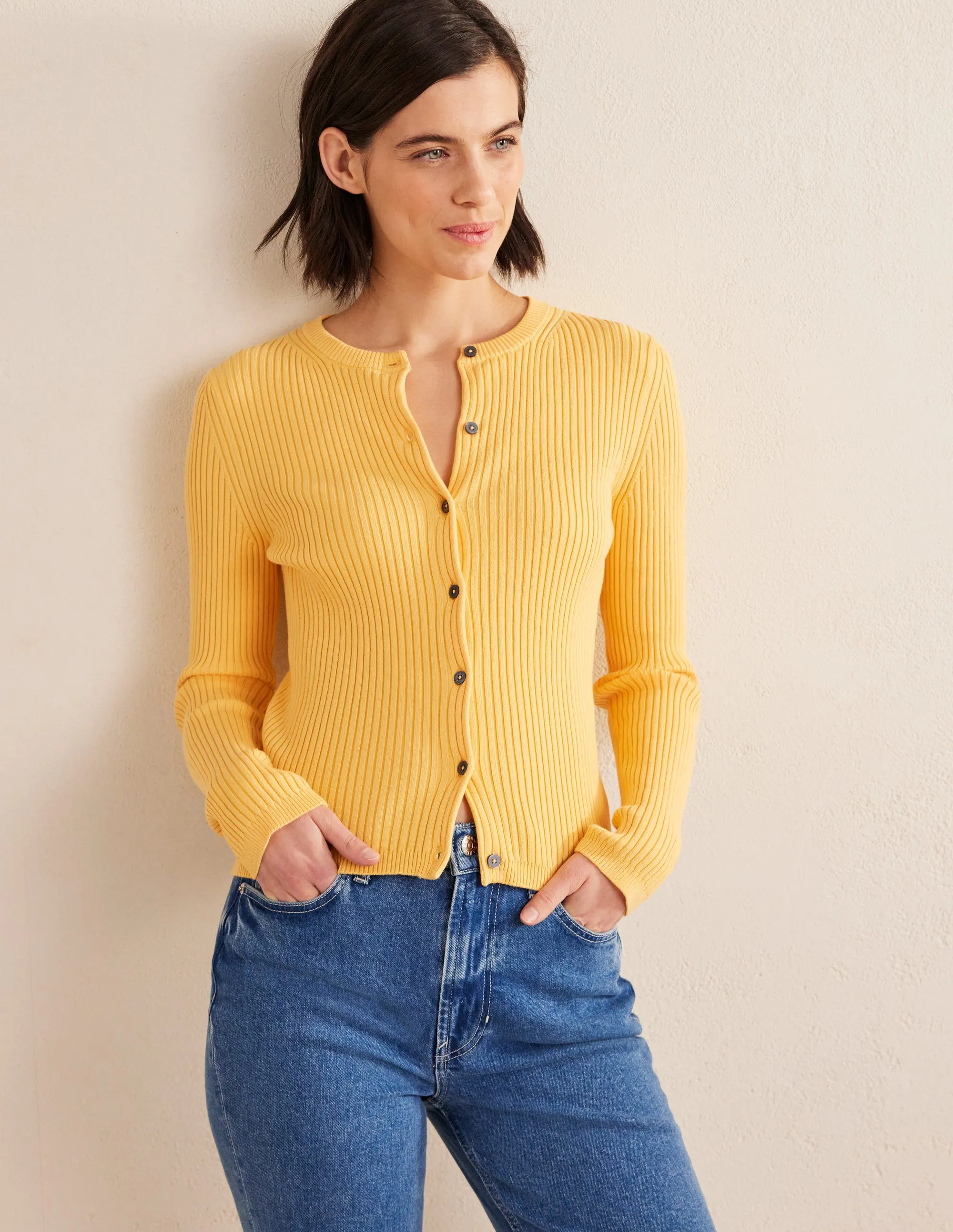 Ribbed Detail Cardigan-Sweet Honeycomb