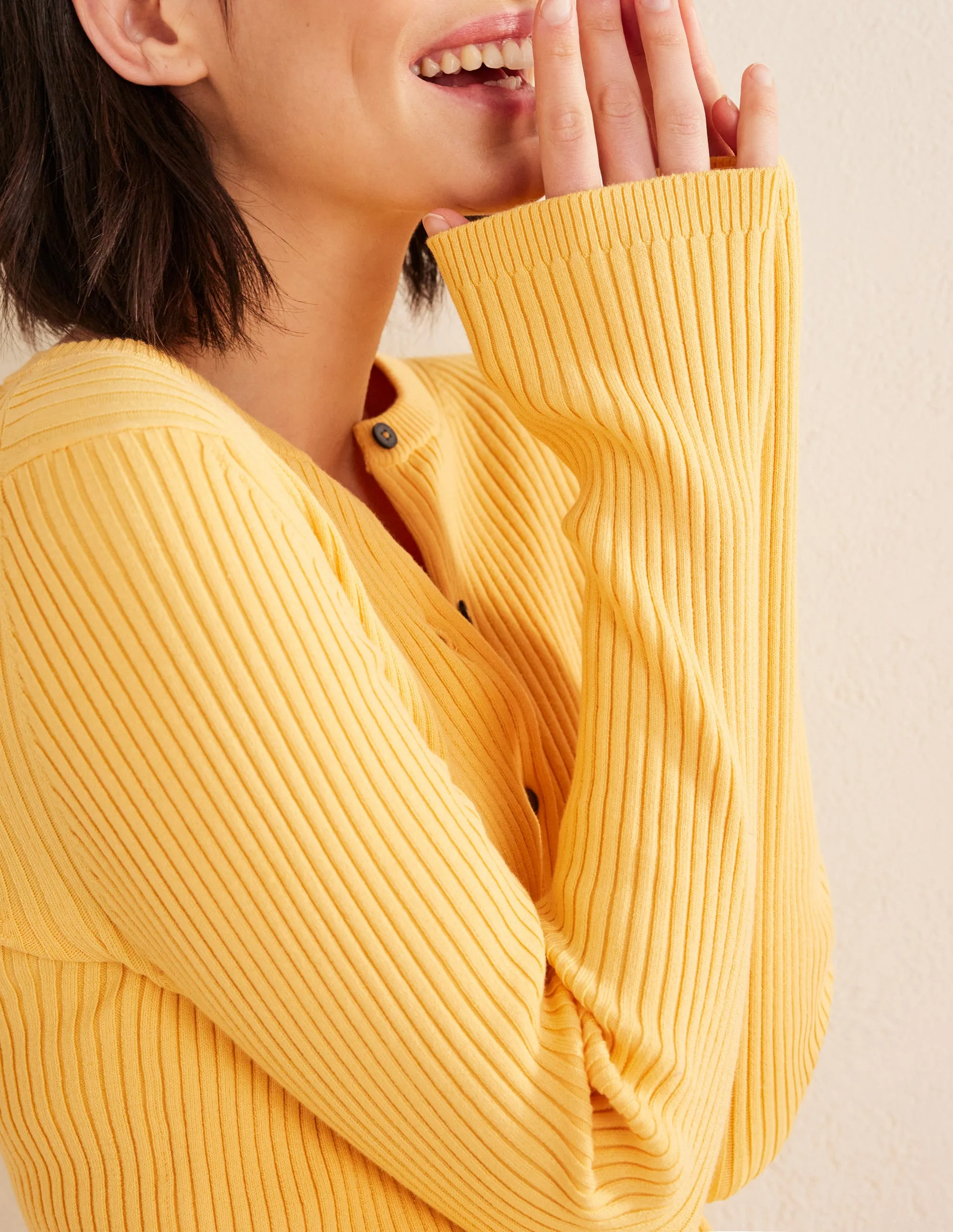 Ribbed Detail Cardigan-Sweet Honeycomb