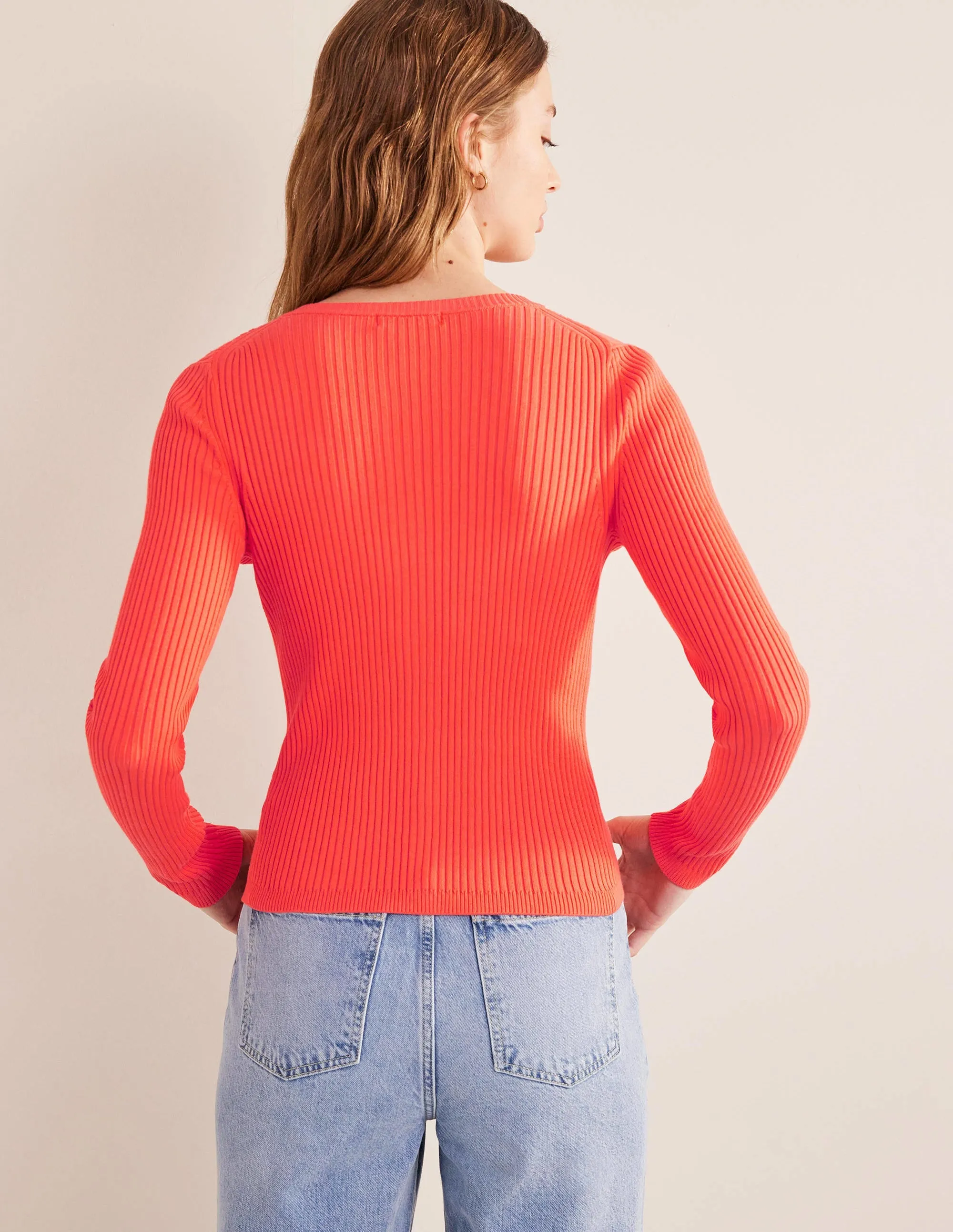 Ribbed Detail Cardigan-Watermelon Punch