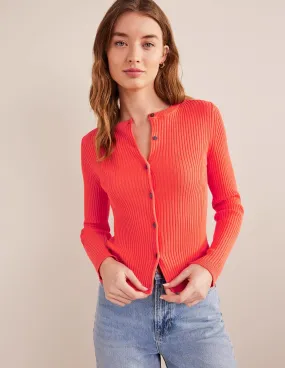 Ribbed Detail Cardigan-Watermelon Punch