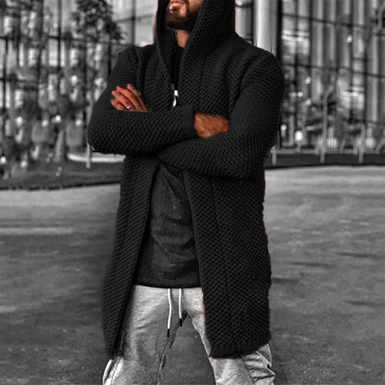 RTRDE Mens Long Jacket Cardigan Open Front Fall Casual Winter Warm Knit Sweater Coat Outwear, XL-5XL