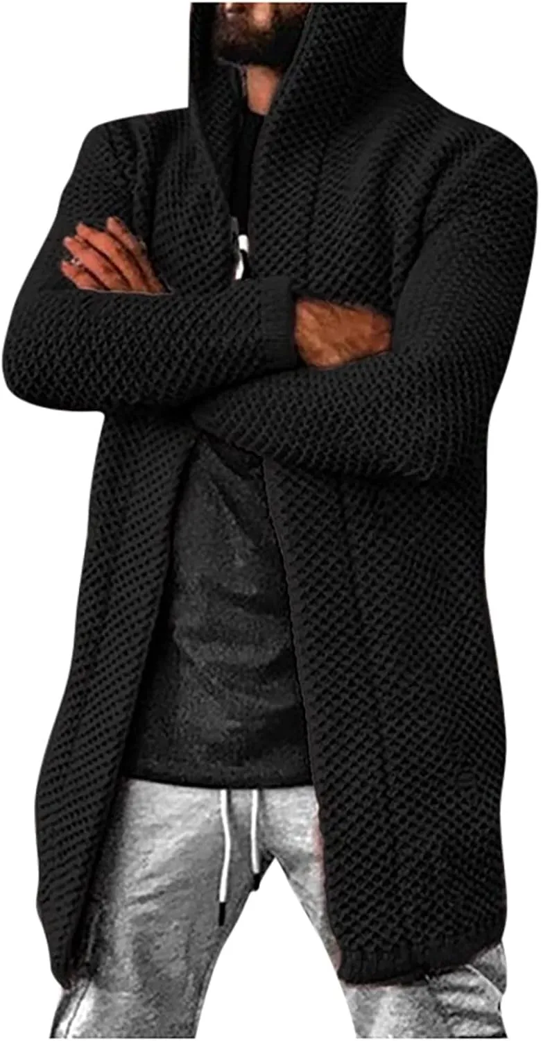 RTRDE Mens Long Jacket Cardigan Open Front Fall Casual Winter Warm Knit Sweater Coat Outwear, XL-5XL