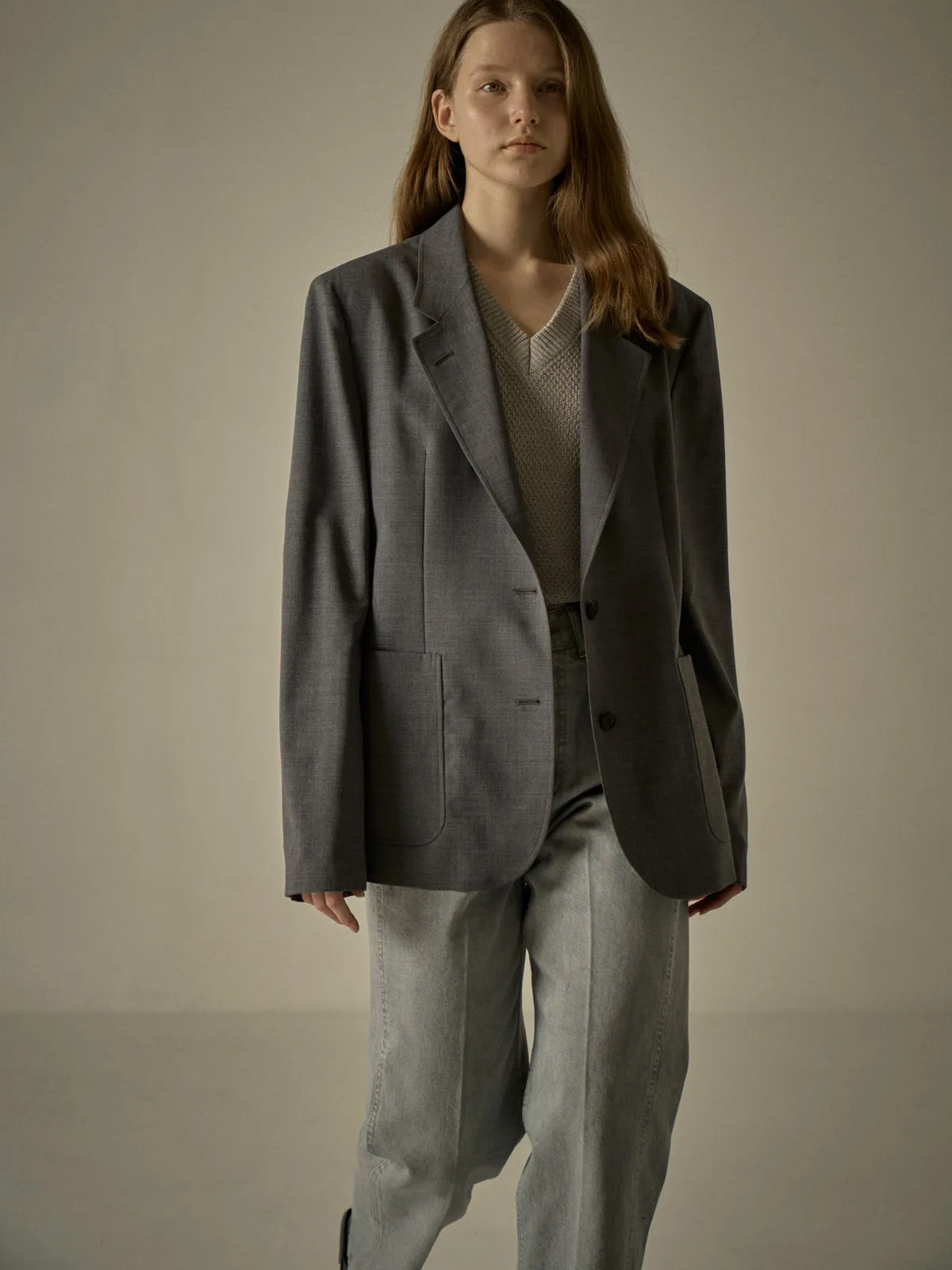 Summer-Wool Relaxed Jacket - Charcoal