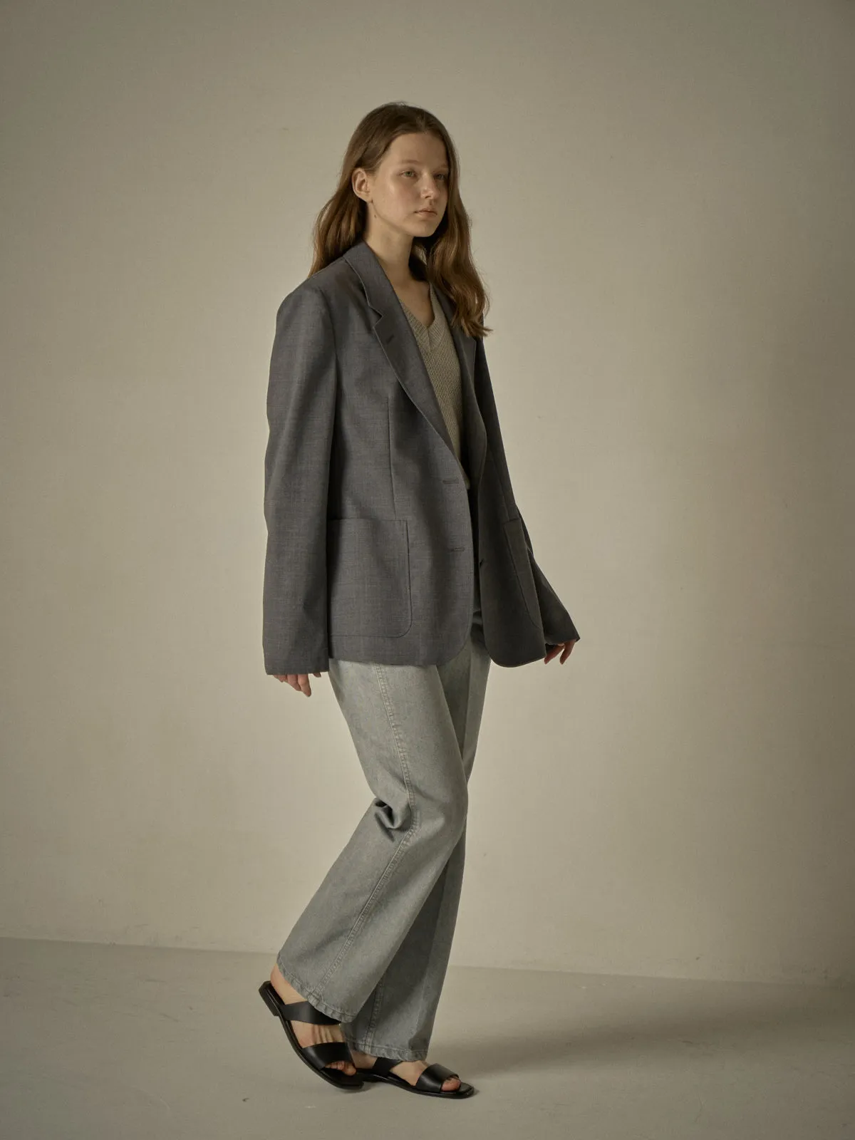 Summer-Wool Relaxed Jacket - Charcoal