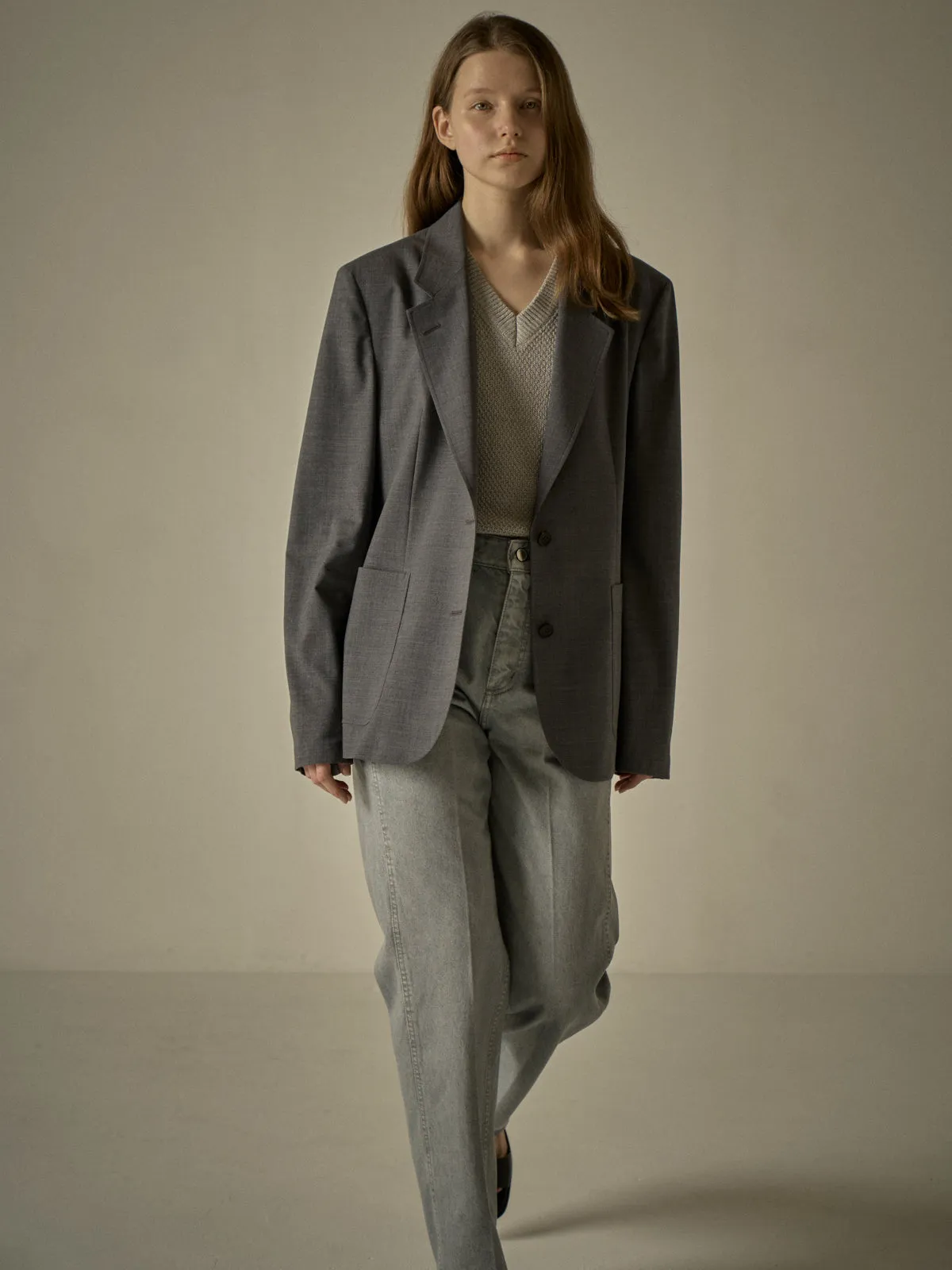 Summer-Wool Relaxed Jacket - Charcoal