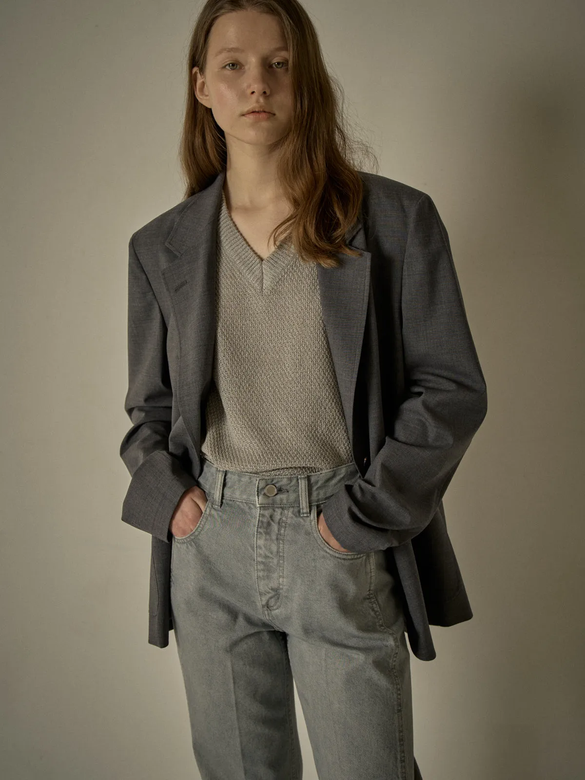 Summer-Wool Relaxed Jacket - Charcoal