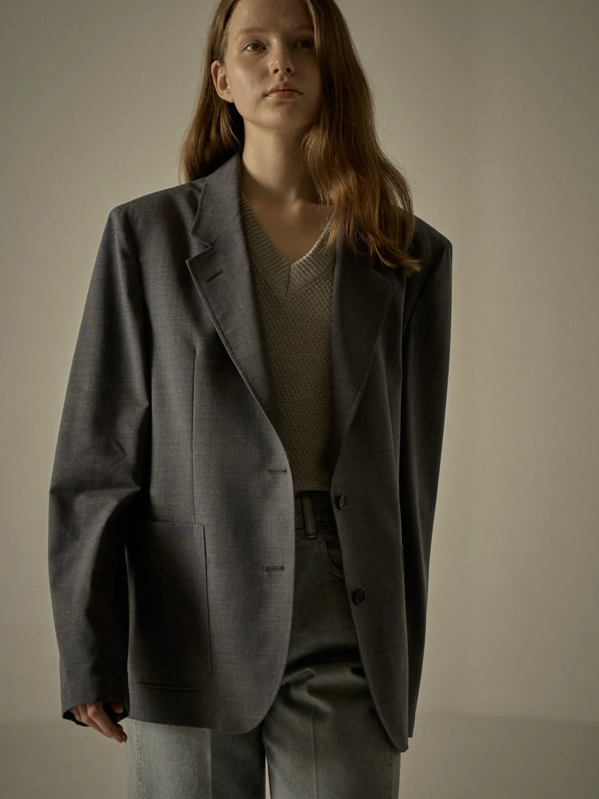 Summer-Wool Relaxed Jacket - Charcoal
