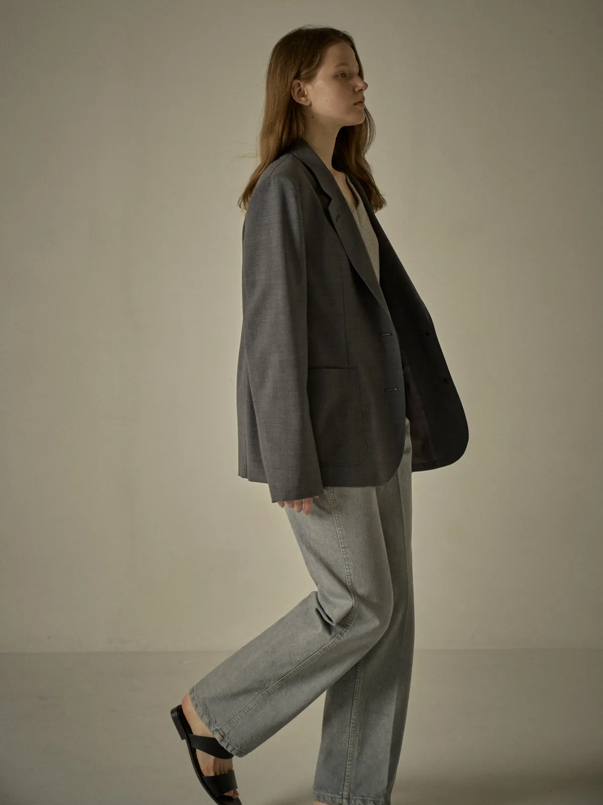 Summer-Wool Relaxed Jacket - Charcoal