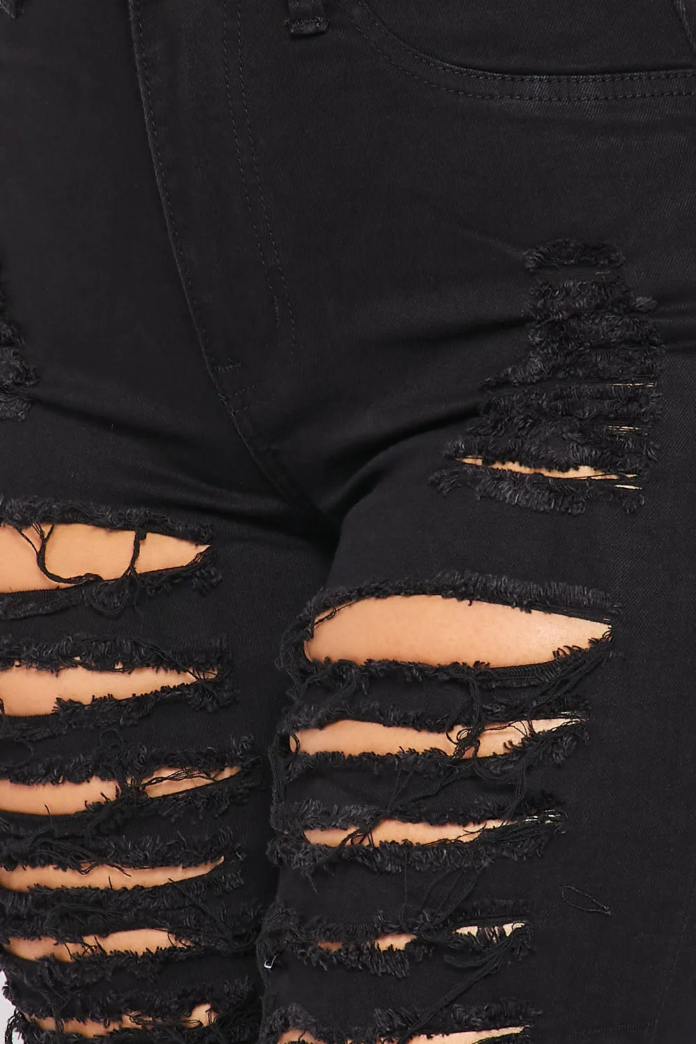 Super High Waisted Super Distressed Skinny Jeans - Black