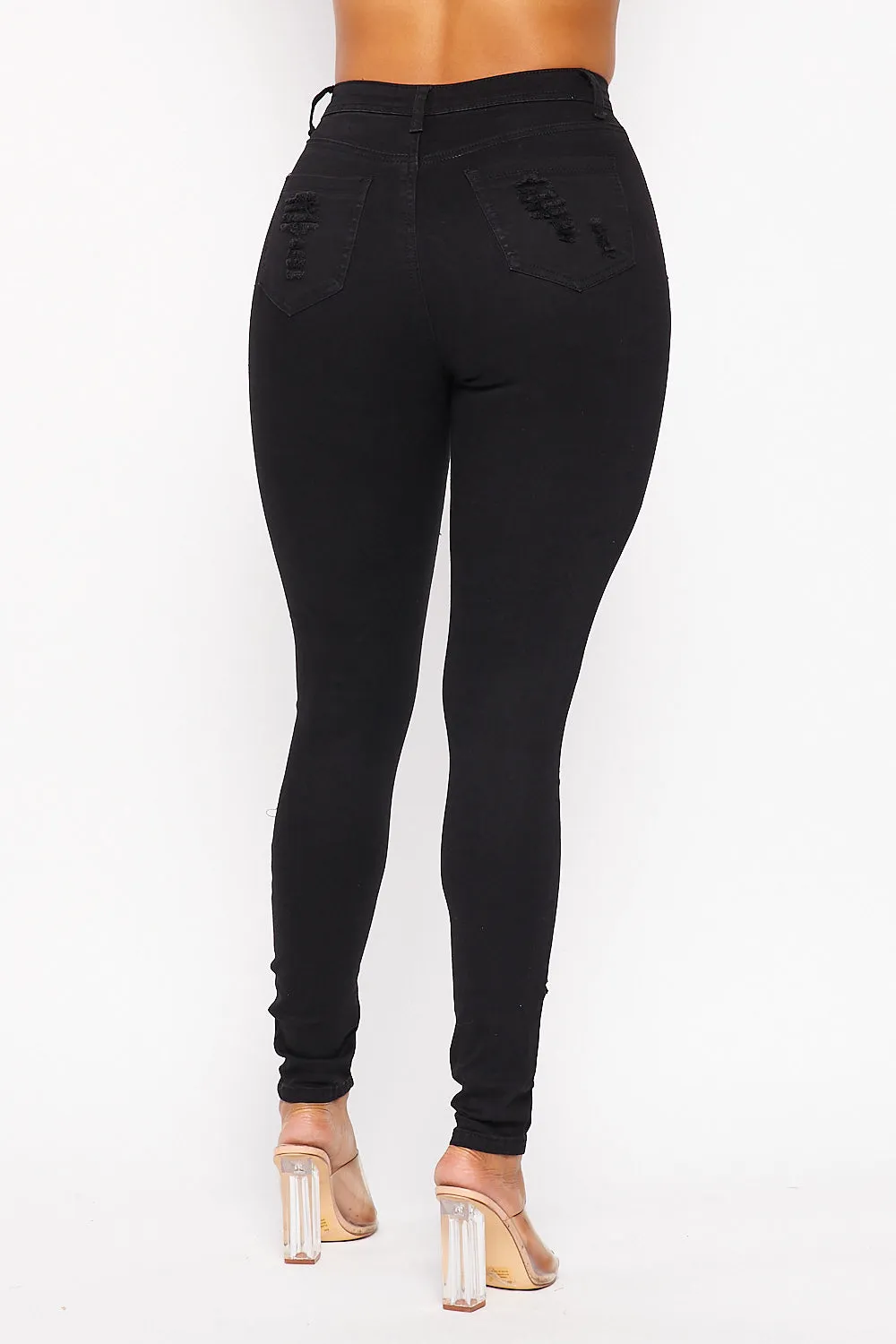 Super High Waisted Super Distressed Skinny Jeans - Black