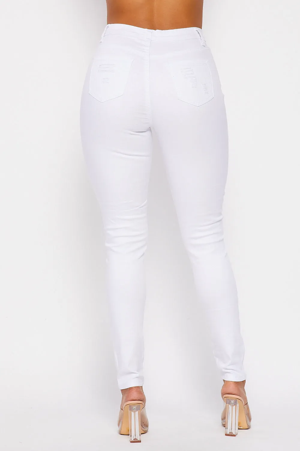 Super High Waisted Super Distressed Skinny Jeans - White