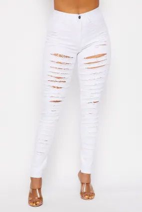 Super High Waisted Super Distressed Skinny Jeans - White