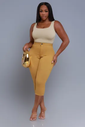 Super Swank High Rise Stretchy Capri Pants - Mustard