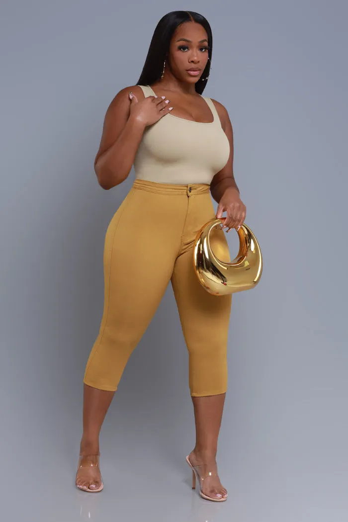 Super Swank High Rise Stretchy Capri Pants - Mustard
