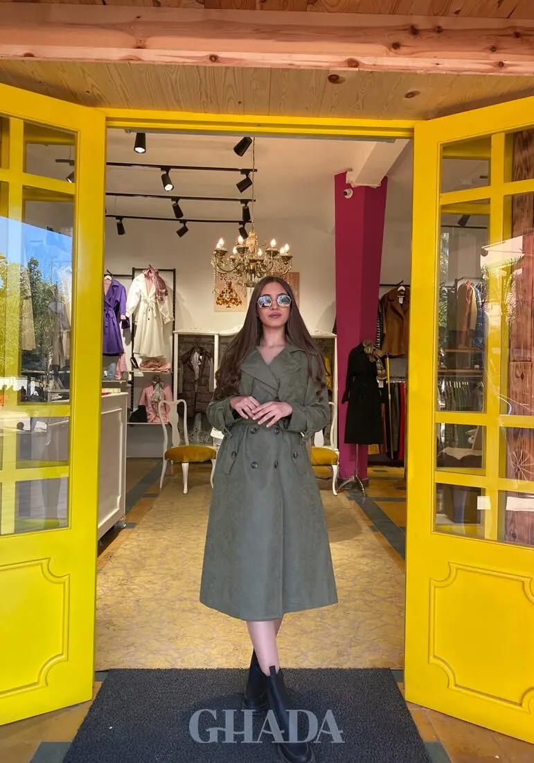 Trench coat long en vert olive