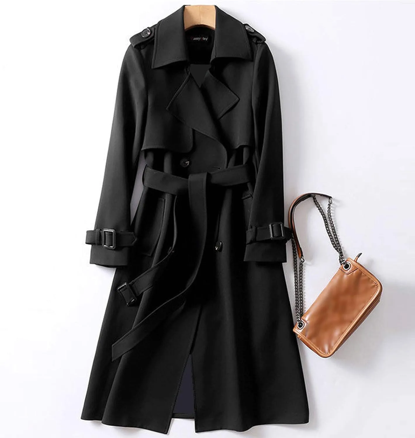 Trench Coats for Women Double Breasted Classic Lapel Casual Jackets Plus Size Belted Elegant Y2K Fall Winter Overcoat