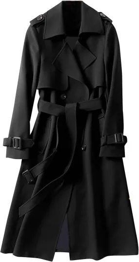 Trench Coats for Women Double Breasted Classic Lapel Casual Jackets Plus Size Belted Elegant Y2K Fall Winter Overcoat