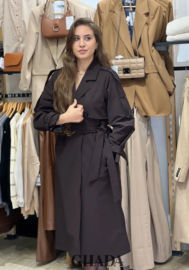 Trench long en marron foncé