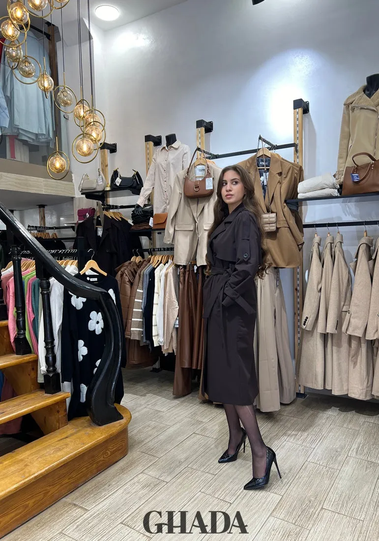 Trench long en marron foncé