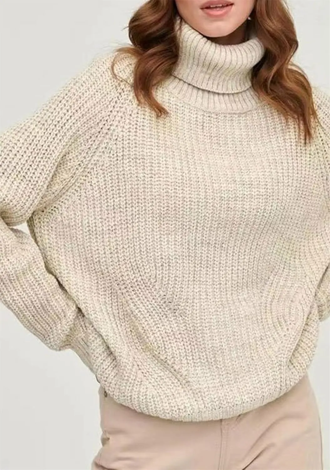 TYQQU Womens Solid Color Long Sleeve Sweater Baggy Chunky Pullover Warm Turtleneck Jumper Top