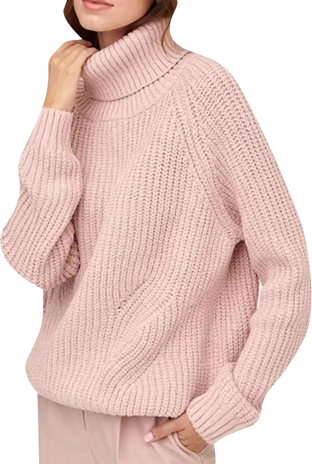 TYQQU Womens Solid Color Long Sleeve Sweater Baggy Chunky Pullover Warm Turtleneck Jumper Top