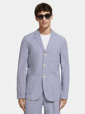 Unconstructed striped seersucker blazer