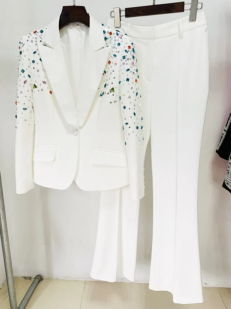 White Diamonds Beaded Blazer Pants Set