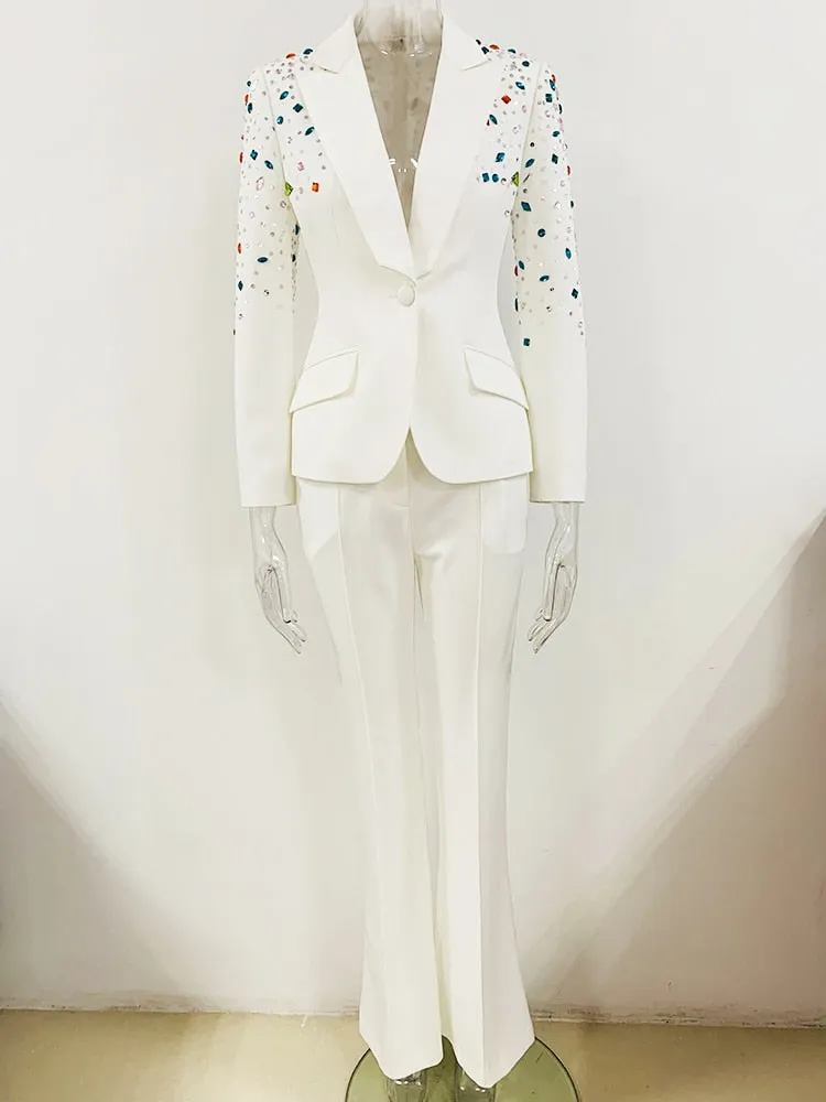 White Diamonds Beaded Blazer Pants Set