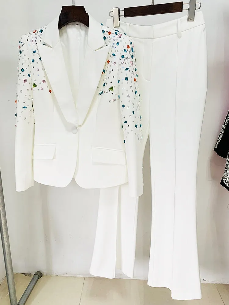 White Diamonds Beaded Blazer Pants Set