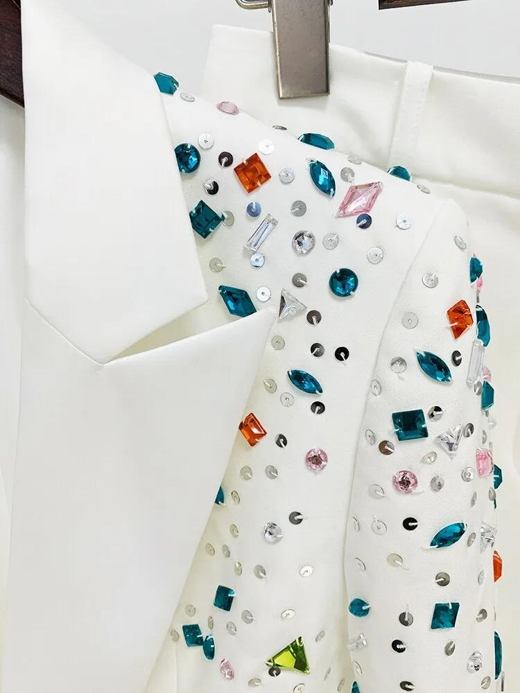 White Diamonds Beaded Blazer Pants Set