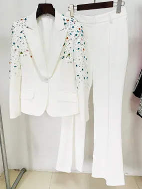 White Diamonds Beaded Blazer Pants Set