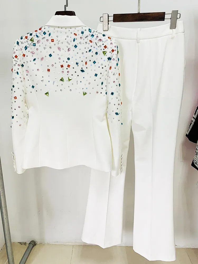 White Diamonds Beaded Blazer Pants Set