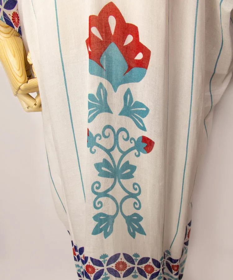 White Floral Print Fringe Boho Kimono Cardigan