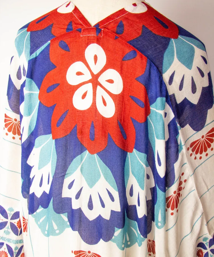 White Floral Print Fringe Boho Kimono Cardigan