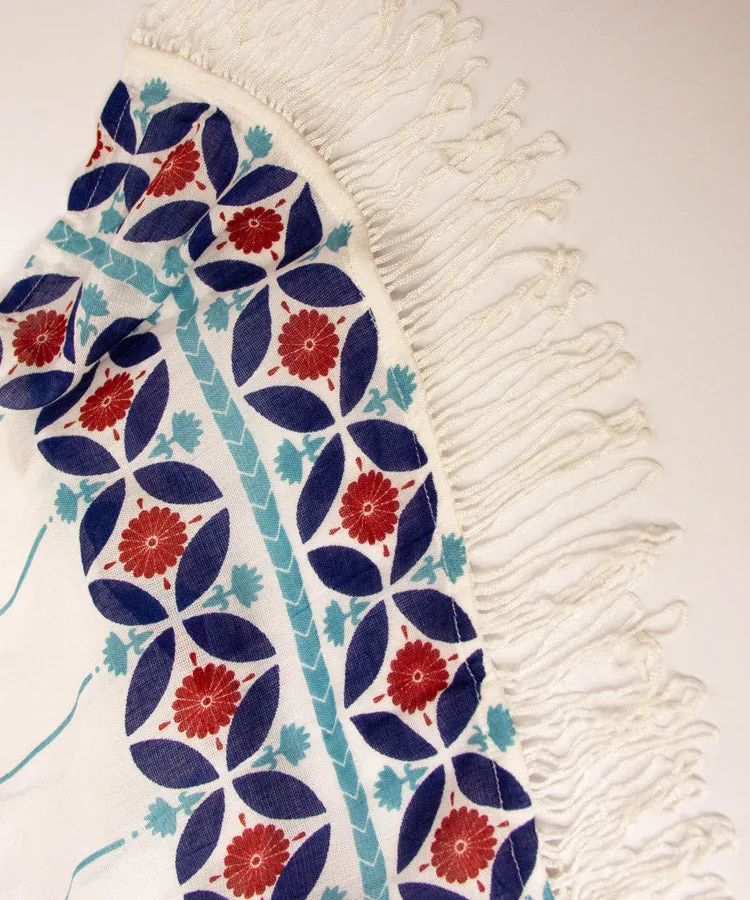 White Floral Print Fringe Boho Kimono Cardigan