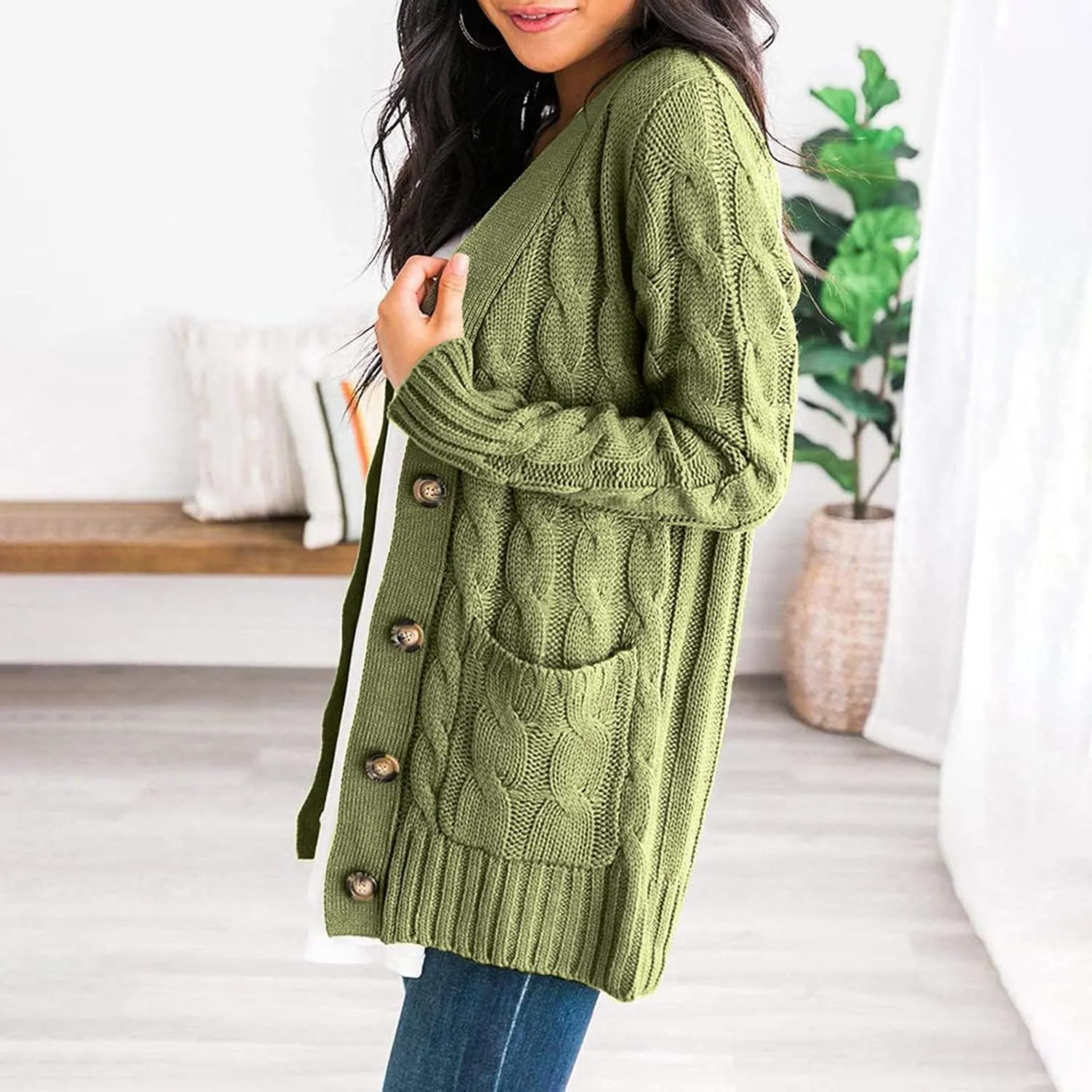 Winter Coats for Women 2025 Cable Knit Long Sleeve Sweaters Button Down Fall Outwear Coat Comfy Open Front Cardigan