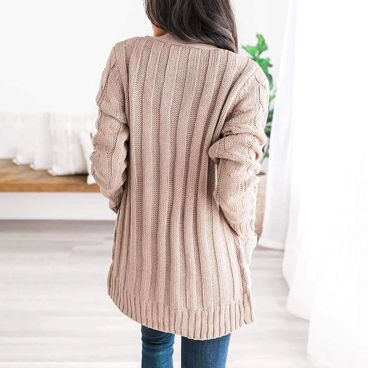Winter Coats for Women 2025 Cable Knit Long Sleeve Sweaters Button Down Fall Outwear Coat Comfy Open Front Cardigan