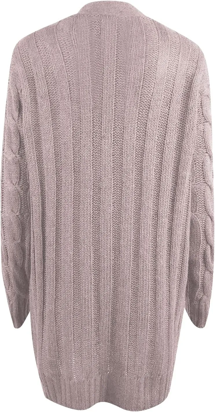 Winter Coats for Women 2025 Cable Knit Long Sleeve Sweaters Button Down Fall Outwear Coat Comfy Open Front Cardigan
