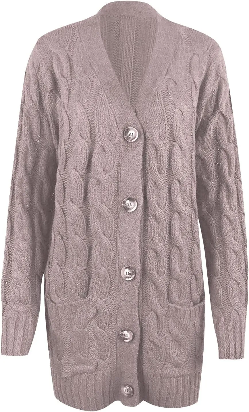 Winter Coats for Women 2025 Cable Knit Long Sleeve Sweaters Button Down Fall Outwear Coat Comfy Open Front Cardigan