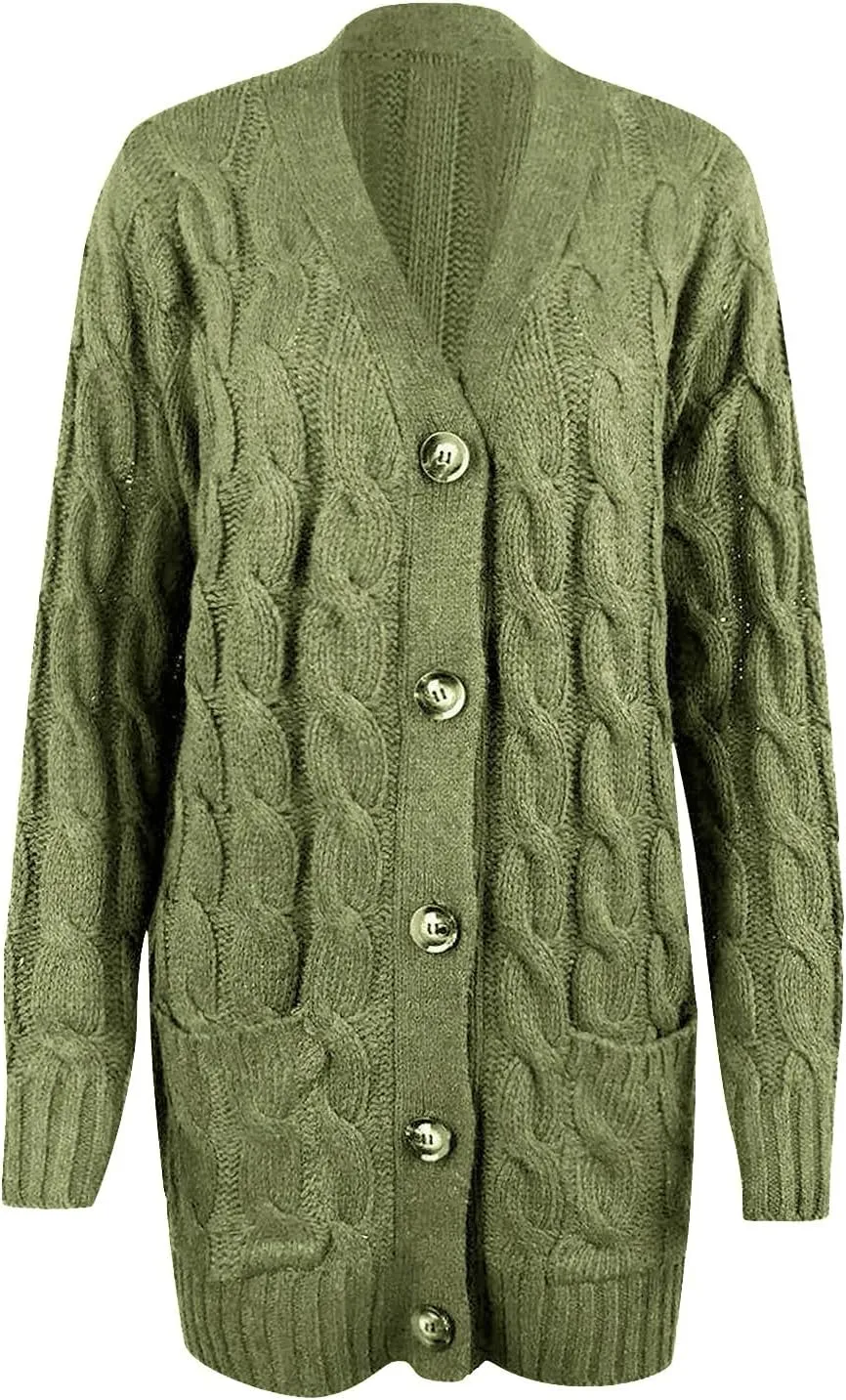 Winter Coats for Women 2025 Cable Knit Long Sleeve Sweaters Button Down Fall Outwear Coat Comfy Open Front Cardigan